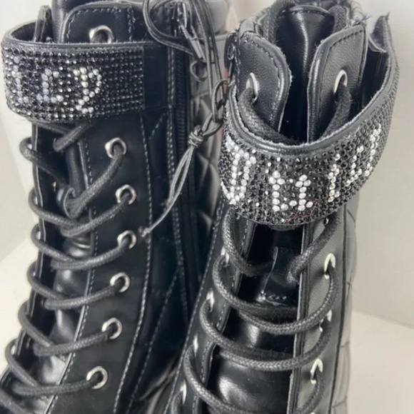 Juicy Couture Black Quilted Combat Boots With Rhinestones Size 9 - Picture 3 of 3